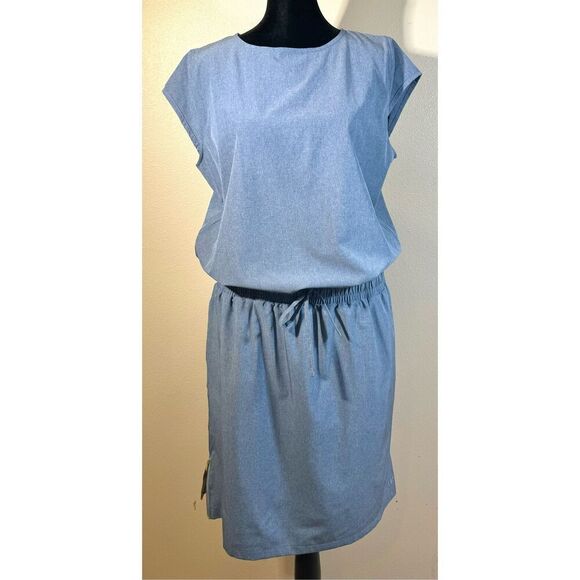 NWOT Albion Fit Going Places Light Chambray Cap Sleeve Dress Large - Picture 3 of 13